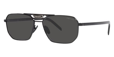 prada sunglasses pr 58ys|Prada PR 58YS 1AB5S0 Black Metal Rectangle Sunglasses Grey .